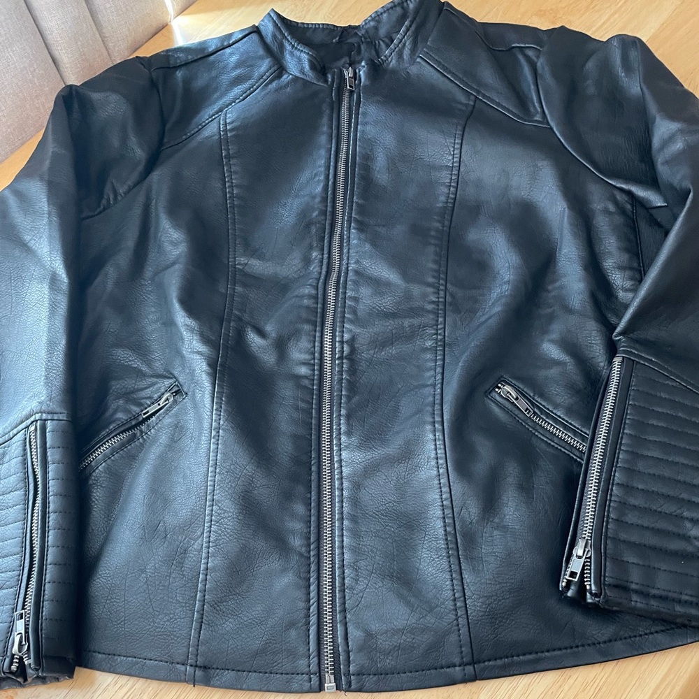 Torrid Very Black Faux Leather Jacket with Stand-Up Collar and Fitted Silhouette
